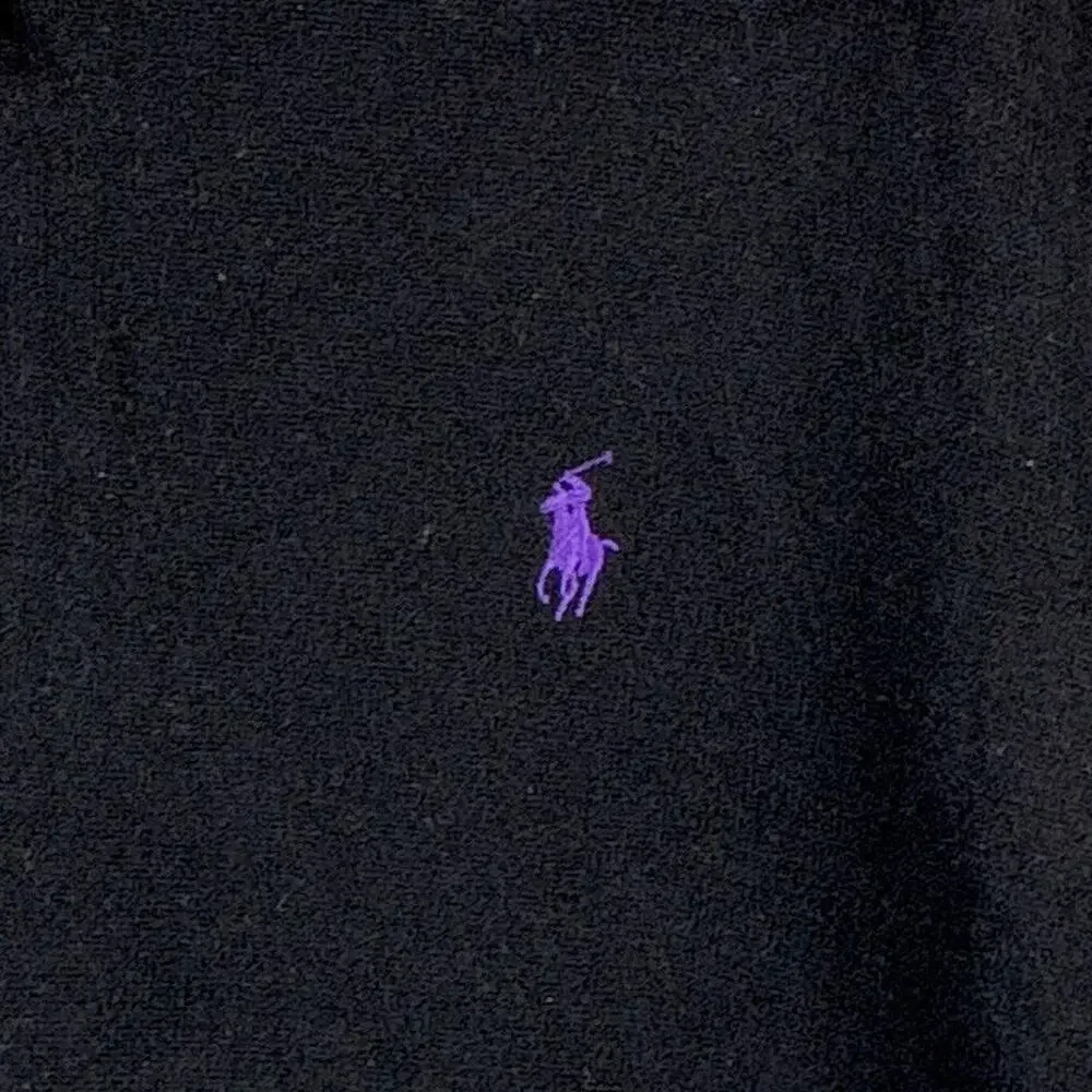 VTG Polo Ralph Lauren Sweater Men XL Black Purple Pony 1/4 Zip Pullover Wool